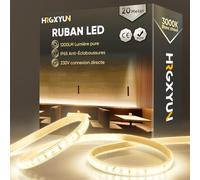 HRGXYUN 230V Ruban LED Extérieur, SMD 2835 IP65 Etanche, Bande LED Transparent 1200LM Sans Transformateur Flexible Découpable pour Chambre, Cuisine, Exterieur Décoration, 3000K Blanc chaud, 20m