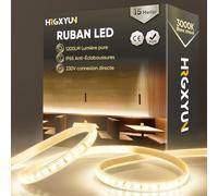 HRGXYUN 230V Ruban LED Extérieur, SMD 2835 IP65 Etanche, Bande LED Transparent 1200LM Sans Transformateur Flexible Découpable pour Chambre, Cuisine, Exterieur Décoration, 3000K Blanc chaud, 15m