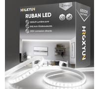 HRGXYUN 230V Ruban LED Extérieur, SMD 2835 IP65 Etanche, Bande LED Transparent 1200LM Sans Transformateur Flexible Découpable pour Chambre, Cuisine, Exterieur Décoration, 6500K Blanc froid, 3m