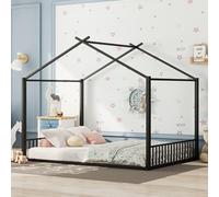hrijusdif 140 x 200 cm, lit plat, cadre en fer, lit d'enfant, rail de maison, noir