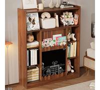 hrijusdif Bibliothèque ouverte à 9 compartiments avec tableau noir, portes coulissantes, grand espace de rangement, 120 x 38,5 x 151,5 cm, couleur noyer