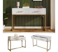 hrijusdif Coiffeuse avec 2 tiroirs de 75 cm de haut, blanc, commode pour chambre à coucher, blanche, hauteur : 75 cm, largeur : 100 cm, profondeur : 45 cm