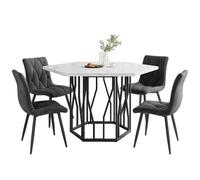 hrijusdif Ensemble de table et de chaises (5 pièces), table à manger hexagonale moderne en marbre + 4 chaises de salle à manger en velours gris pour créer un restaurant chaleureux et moderne