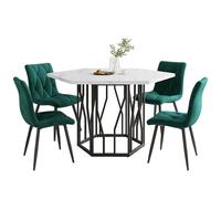 hrijusdif Ensemble de table et de chaises (5 pièces), table à manger hexagonale moderne en marbre + 4 chaises de salle à manger en velours vert pour créer un restaurant chaleureux et moderne