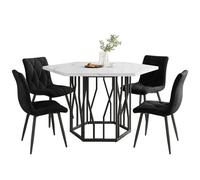 hrijusdif Ensemble table et chaises (5 pièces) - Table à manger moderne en marbre hexagonal + 4 chaises de salle à manger en velours noir pour créer un restaurant chaleureux et moderne