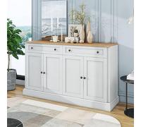 hrijusdif Grand buffet avec 4 portes et 2 tiroirs, armoire moderne pour salle à manger et salon, 150 x 86 x 40 cm (L x l x H), (blanc antique + bois naturel)