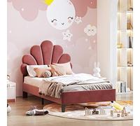 hrijusdif Lit capitonné 90 x 200 cm, cadre de lit avec tête de lit en forme de fleur et sommier à lattes, lit adolescente en velours doux pour la peau, lit d'invité (couleur : rouge haricot)