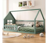 hrijusdif Lit plat 90 x 200 cm, lit d'enfant, rail de maison, vert