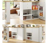 hrijusdif Table de bar rotative à 360° (corps principal 105 x 39 x 102 cm), avec 2 tiroirs et armoire à portes coulissantes, espace de rangement ouvert à 3 niveaux, convient pour salle à manger