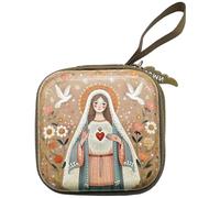 Hrippy Pochette À Chapelet Catholique, Pochette À Chapelet De Prière De Vierge De Jésus, Étui À Fermeture Éclair en Vrac, Petit Porte-Chapelet Carré, Boîte De Rangement pour Bijoux Religieux