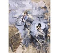 HRJUBWREE Célèbre Image sur Toile Graffiti Art Murale Lavandière et jeune brune au bord de la Seine Paris Vintage Impressions sur Toile Pour la Décoration Murale 60x90cm