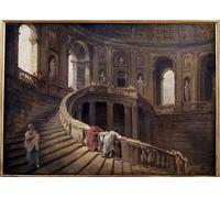 HRJUBWREE Célèbre Image sur Toile Graffiti Art Murale l'escalier tournant du palais Farnèse à Caprarola peinture d'Hubert Robert Vintage Impressions sur Toile Pour la Décoration Murale 60x90cm