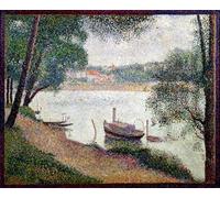 HRJUBWREE Célèbre Image sur Toile Graffiti Art Murale Paysage fluvial avec une barque de Georges Seurat Vintage Impressions sur Toile Pour la Décoration Murale 60x90cm