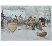 HRJUBWREE Célèbre Image sur Toile Graffiti Art Murale Tuer le cochon', illustration pour 'ma petite ferme' par Carl Larsson Vintage Impressions sur Toile Pour la Décoration Murale 60x90cm