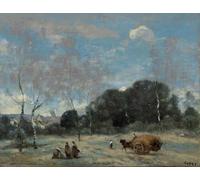 HRJUBWREE Célèbre Peinture D'Art Murale Toile Murale Tableau La Rentrée Des Foins à Marcoussis de Jean Baptiste Camille Corot Affiche Artistique Pour un Usage Bureautique 60x90cm