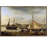 HRJUBWREE Célèbre Peinture D'Art Murale Toile Murale Tableau l'Avant Port de Rouen dans de Jean Baptiste Camille Corot Affiche Artistique Pour un Usage Bureautique 60x90cm
