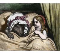 HRJUBWREE Célèbre Peinture D'Art Murale Toile Murale Tableau Le petit chaperon rouge et le loup n'aiment pas l'illustration de grand mère par Gustave Dore Pour un Usage Bureautique 60x90cm