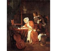 HRJUBWREE Célèbre Peinture D'Art Murale Toile Murale Tableau l'écrivain surpris par Gabriel Metsu Affiche Artistique Pour un Usage Bureautique 60x90cm