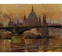 HRJUBWREE Célèbre Peinture D'Art Murale Toile Murale Tableau les Chambres du Parlement et le pont Margit par Marianne Preindelsberger Stokes Affiche Artistique Pour un Usage Bureautique 60x90cm