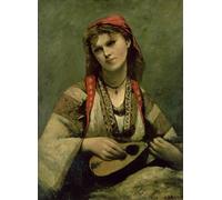 HRJUBWREE De Célèbres Tableaux Toile Murale Tableaux Peinture Murale Nordique Christine Nilson ou la bohème à la mandoline de Jean Baptiste Camille Corot Pour la Décoration de la Chambre 60x90cm