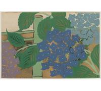 HRJUBWREE De Célèbres Tableaux Toile Murale Tableaux Peinture Murale Nordique Hortensia Fleurs des cent mondes par Kamisaka Sekka Impression Affiche Pour la Décoration de la Chambre 60x90cm