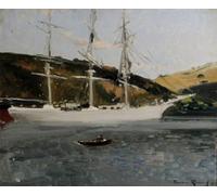 HRJUBWREE De Célèbres Tableaux Toile Murale Tableaux Peinture Murale Nordique le 'crécy' à Fowey Cornwall par Théodore Casimir Roussel Impression Affiche Pour la Décoration de la Chambre 60x90cm