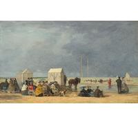 HRJUBWREE De Célèbres Tableaux Toile Murale Tableaux Peinture Murale Nordique L'heure du bain à Deauville d'Eugène Louis Boudin Impression Affiche Pour la Décoration de la Chambre 60x90cm