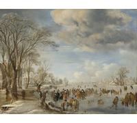HRJUBWREE De Célèbres Tableaux Toile Murale Tableaux Peinture Murale Nordique Winter in Holland Skating Scene par Aert Van Der Neer Impression Affiche Pour la Décoration de la Chambre 60x90cm