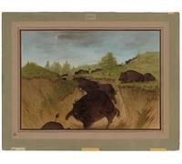 HRJUBWREE Portrait Tableaux Imprimer Affiche Murale D'Art L'Image Animaux grizzlis attaquant un animal par George Catlin Vintage Impressions sur Toile Décorations Pour la Maison 60x90cm
