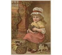 HRJUBWREE Portrait Tableaux Imprimer Affiche Murale D'Art L'Image Fillechatons par Mary Ellen Edwards Vintage Impressions sur Toile Décorations Pour la Maison 60x90cm