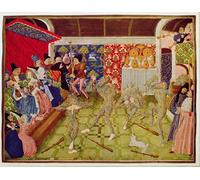 HRJUBWREE Portrait Tableaux Imprimer Affiche Murale D'Art L'Image Harl Fol. le Bal Des Ardents Je Janvier Extrait de la Chronique de Froissart Décorations Pour la Maison 60x90cm