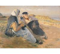 HRJUBWREE Portrait Tableaux Imprimer Affiche Murale D'Art L'Image Le pêcheur Anders Velle et sa femme Ane sur la plage par Michael Peter Décorations Pour la Maison 60x90cm