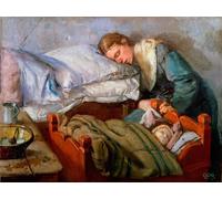 HRJUBWREE Portrait Tableaux Imprimer Affiche Murale D'Art L'Image Mère endormie de Christian Krohg Vintage Impressions sur Toile Décorations Pour la Maison 60x90cm