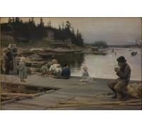 HRJUBWREE Portrait Tableaux Imprimer Affiche Murale D'Art L'Image Soirée d'été au chantier de réparation de Hammar par Albert Edelfelt Vintage Impressions sur Toile Décorations Pour la Maison 60x90cm