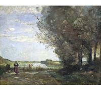 HRJUBWREE Portrait Tableaux Imprimer Affiche Murale D'Art L'Image Vue de la rivière par Jean Baptiste Camille Corot Vintage Impressions sur Toile Décorations Pour la Maison 60x90cm
