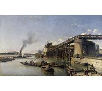 HRJUBWREE Portrait Tableaux Imprimer Affiche Murale D'Art L'Image Vue de Paris la Seine ou L'estacade par Johan Barthold Jongkind Vintage Impressions sur Toile Décorations Pour la Maison 60x90cm