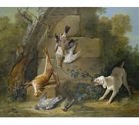 HRJUBWREE Posters Impressions Toile Moderne D'Images Art Imprimé Image Dog Guarding Dead Game par Jean Baptiste Oudry Toile Paysage Peinture Pour la Décoration du Salon 60x90cm