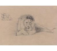 HRJUBWREE Posters Impressions Toile Moderne D'Images Art Imprimé Image Étude d'un lion et étude d'une tête de lionne par John Frederick Lewis Toile Paysage Peinture Pour la Décoration du Salon 60x90cm