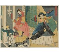 HRJUBWREE Posters Impressions Toile Moderne D'Images Art Imprimé Image Image de la résidence d'un marchand étranger par Utagawa Sadahide Toile Paysage Peinture Pour la Décoration du Salon 60x90cm