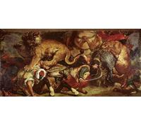 HRJUBWREE Posters Impressions Toile Moderne D'Images Art Imprimé Image la chasse au lion de Ferdinandeugene Delacroix Toile Paysage Peinture Pour la Décoration du Salon 60x90cm