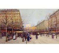 HRJUBWREE Posters Impressions Toile Moderne D'Images Art Imprimé Image les Champs Elysées Paris par Eugène Galien Laloue Toile Paysage Peinture Pour la Décoration du Salon 60x90cm