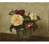 HRJUBWREE Posters Impressions Toile Moderne D'Images Art Imprimé Image Roses rouges et jaunes par Ignace Henri Jean Fantin Latour Toile Paysage Peinture Pour la Décoration du Salon 60x90cm