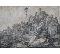 HRJUBWREE Posters Impressions Toile Moderne D'Images Art Imprimé Image Saint Antoine devant la ville par Albrecht Dürer Toile Paysage Peinture Pour la Décoration du Salon 60x90cm