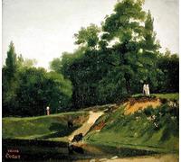 HRJUBWREE Posters Impressions Toile Moderne D'Images Art Imprimé Image Villa D'avray Bords du Ruisseau Près de la Propriété Corot par Jean Baptiste Camille Corot Pour la Décoration du Salon 60x90cm