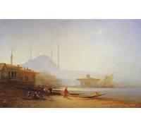 HRJUBWREE Posters Impressions Toile Moderne D'Images Art Imprimé Image Vue d'Istanbul par Félix Ziem Toile Paysage Peinture Pour la Décoration du Salon 60x90cm