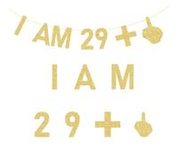 Hrlace Bannière d'anniversaire dorée pailletée à suspendre - Guirlande Happy Birthday - Chiffres - Décoration de fête d'anniversaire - Accessoire de décoration de fête d'anniversaire pour adultes - 29
