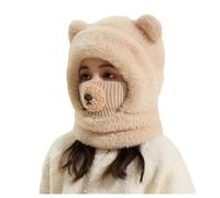 Hrlace Bonnet d'hiver chaud pour enfant - En polaire - Avec masque facial - En polaire thermique - Cagoule - Bonnet chaud et écharpe - Pour garçons et filles de 3 à 8 ans, beige, taille unique
