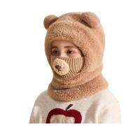 Hrlace Bonnet d'hiver chaud pour enfant - En polaire - Avec masque facial - En polaire thermique - Cagoule - Bonnet chaud et écharpe - Pour garçons et filles de 3 à 8 ans, kaki, taille unique