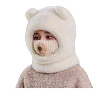 Hrlace Bonnet d'hiver chaud pour enfant - En polaire - Avec masque facial - En polaire thermique - Cagoule - Bonnet chaud et écharpe - Pour garçons et filles de 3 à 8 ans, Blanc., taille unique