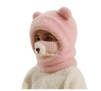 Hrlace Bonnet d'hiver chaud pour enfant - En polaire - Avec masque facial - En polaire thermique - Cagoule - Bonnet chaud et écharpe - Pour garçons et filles de 3 à 8 ans, Rose, taille unique